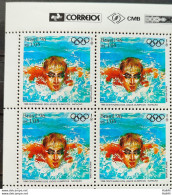 C 1999 Brazil Stamp 100 Years Olympic Games Atlanta 1996 Swimming Block Of 4 Vignette Correios - Neufs