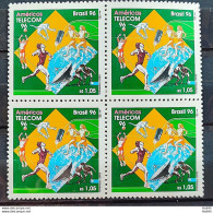 C 2001 Brazil Stamp Telecom Communication Volleyball Football Satellite Height 1996 Block Of 4 - Unused Stamps