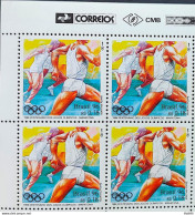 C 1996 Brazil Stamp 100 Years Olympic Games Atlanta 1996 Maratona Block Of 4 Vignette Correios - Neufs