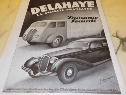 ANCIENNE PUBLICITE PUISSANCE SECURITE  VOITURE DELAHAYE 1940 - Camions