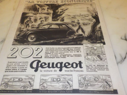 ANCIENNE PUBLICITE VOITURE ECONOMIQUE  202  DE PEUGEOT 1938 - Advertising