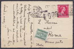 CP "Bonne Année" Affr. N°428 Flam. BRUXELLES /25.XII 1938 (Noël) Pour ROME Taxée 25c - 1936-1957 Offener Kragen