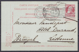 EP CP 10c Carmin (N°74) Flam. "BRUXELLES /2-JUIN 1908/ DEPART" Pour LISBONNE - Càd Arrivée LISBOA CENTRAL - Tarjetas 1871-1909