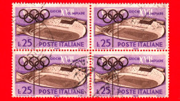 ITALIA - Usato - 1960 - Giochi Della XVII Olimpiade - Velodromo - 25 L. - Quartina - 1946-60: Afgestempeld