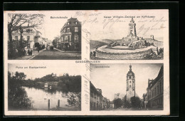 AK Sangerhausen, Bahnhofstrasse, Kaiser Wilhelm Denkmal, Jacobikirche, Partie Am Stadtparkteich  - Sangerhausen