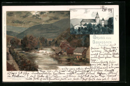 Lithographie Gernsbach I. Murgthal, Panorama Mit Flusspartie  - Gernsbach