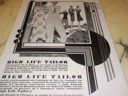 ANCIENNE PUBLICITE MAGASIN HIGH LIFE TAILOR  1929 - Publicités