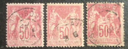 91S Sage 104 Rose 50c Lot De 3 Oblitérés (105€) - 1898-1900 Sage (Type III)