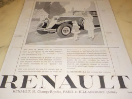ANCIENNE PUBLICITE REINES DES VOITURES REINASTELLA  RENAULT  1929 - Reclame