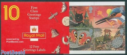 Great Britain 1991 Greetings 10v In Booklet, Mint NH, Nature - Various - Birds - Butterflies - Cats - Ducks - Stamp Bo.. - Ongebruikt