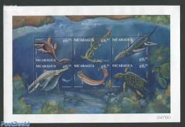 Nicaragua 1999 Preh. Animals 6v M/s, Macroplata, Mint NH, Nature - Prehistoric Animals - Prehistorics