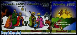 Colombia 1998 Christmas 3v (1v+pair [:]), Mint NH, Religion - Christmas - Noël