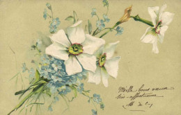 Carte Gaufrée Myosotis Narcisses RV - Flores
