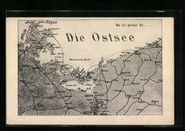 Künstler-AK Arkona /Rügen, Landkarte Mit Göhren, Treptow Und Misdroy  - Mapas