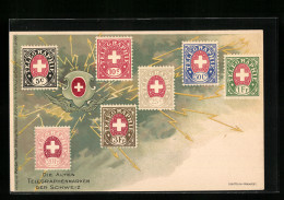 Lithographie Die Alten Telegraphenmarken Der Schweiz, Gewitter, Blitze  - Postzegels (afbeeldingen)