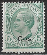 DODECANESE 1912 Black Overprint COS On Italian Stamp 5 C Green Vl. 2 MH - Dodecanese