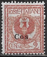DODECANESE 1912 Black Overprint COS On Italian Stamp 2 C Brown Vl. 1 MH - Dodécanèse