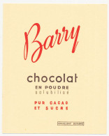 Buvard 10.6 X 13.3 Chocolat BARRY En Poudre Solubilisé (jaune Rosé) - Chocolade En Cacao