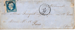 DOUBS (24) ENV De QUINGEY PC 2614 Sur NAP ( BORD DE FEUILLE) Pour PARIS - 1849-1876: Klassik