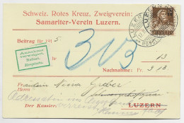 HELVETIA SUISSE 13C SEUL. CARTE ENTETE SAMARITER VEREIN LUZERN 17.II1916 + REFUSE - Storia Postale