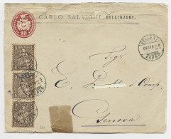 HELVETIA SUISSE 5CX3 ENVELOPPE COVER ENTIER 10C DEFAUT REPIQUAGE CARLO SALVIORI BELLINZONA 1876 TO GENOVA B/TB - Lettres & Documents