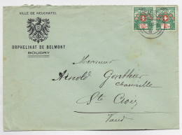 HELVETIA SUISSE TAXE P10P 435X2 LETTRE COVER ENTETE VILLE DE NEUCHATEL ORPHELINAT BELMONT BOUDRY 1928 TO STE CROIX - Covers & Documents