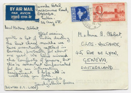 INDIA 15NP+25NP CARD AVION BARODA 24 AUG 1958 TO HELVETIA SUISSE - Storia Postale