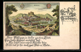 Künstler-AK Marburg, Totalansicht Der Stadt, Wappen  - Marburg