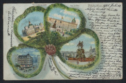 Passepartout-Lithographie Berlin, Café Bauer, Reichstagsgebäude, Kgl. Schloss, Vierblattklee  - Mitte