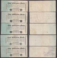 Ro 94 - 5 Stück á 5 Millionen Mark 1923 Pick 95 Serie A - F-VF (3/4)   (24315 - Andere & Zonder Classificatie