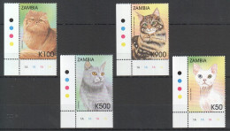 B1322 Zambia Fauna Pets Cats ! Corner Set Mnh - Chats Domestiques