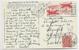 HELVETIA SUISSE TAXE 50C GENEVE 1950 SUR CARTE CARD AIR MAIL USA PA 6CX2 SAN FRANCISCO - Taxe