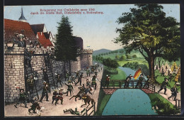 Künstler-AK Crailsheim, Belagerung Der Stadt 1380 Durch Die Städte Hall, Dinkelsbühle Und Rothenburg  - Crailsheim