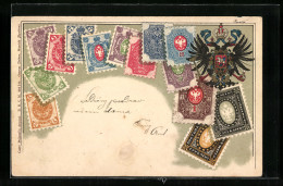 AK Russische Briefmarken Mit Wappen  - Briefmarken (Abbildungen)