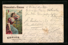 Künstler-AK Junge Frau In Neuchatel-Tracht, Chocolat Et Cacao Kohler-Lausanne  - Cultures