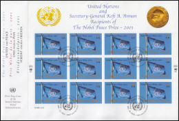 UNO New York 888 Friedensnobelpreis 2001 - Kleinbogen Auf Schmuck-FDC N.Y. - Premio Nobel