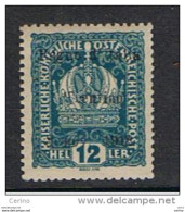 TRENTINO: 1918  SOPRASTAMPATO  -  12 H. VERDE  AZZURRO  L. -  TIMBRETTO  CD  -  SASS. 5  -  SPL - Trento