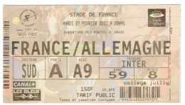 Football Ticket Billet Jegy Biglietto Eintrittskarte France - Allemagne Deutschland 27/01/2001 - Eintrittskarten