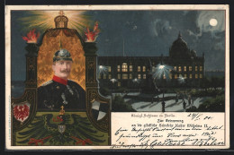 Lithographie Berlin, Königl. Schloss, Portrait Kaiser Wilhelm II.  - Royal Families