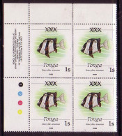 Tonga 1992 1s Fish Block Of 4 Scarce Local Overprint - Read Description For Details - Fishes