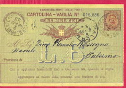 INTERO CARTOLINA-VAGLIA UMBERTO C.15 DA LIRE 6 (CAT. INT.10) -VIAGGIATA DA "SESTRI PONENTE*2.MAG.93*/GENOVA" PER PALERMO - Entero Postal