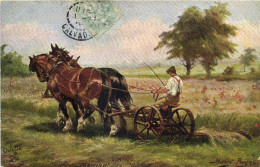 Illustrateur Henry Payne Chevaux Attelé Faucheuse RV TUCK - Attelages