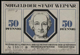 Notgeld Weimar, 50 Pfennig, Held Hält Schützenden Schild über Die Stadt  - [11] Emisiones Locales