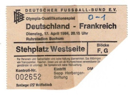 Football Ticket Billet Jegy Biglietto Eintrittskarte Allemagne Deutschland -  France17/04/1984 "Olympiques" - Tickets - Vouchers