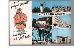 NOTRE DAME DE MONTS 85 - Un Moulin La Plage Bourrine Boulevard L'Eglise Illustration Cochon En Robe Parapluie 1970 - Andere & Zonder Classificatie
