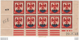 France - YT 758 - Bloc 10 Timbres Comté De Nice 60c - 1946 - Coins Datés - Unused Stamps