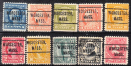 USA Precancel Vorausentwertungen Preo Locals Massachusetts, Worcester L-1 E, 10 Diff. Perf. 11x11 - Vorausentwertungen