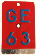 Velonummer Genf Genève GE 63 - Plaques D'immatriculation