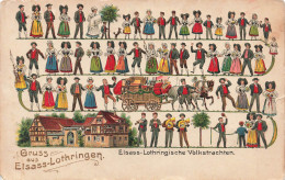 FOLKLORE - Elsass Lothringische Völkstrachten - Colorisé - Carte Postale Ancienne - Vestuarios