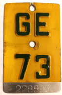 Velonummer Mofanummer Genf Genève GE 73, Gelb - Kennzeichen & Nummernschilder